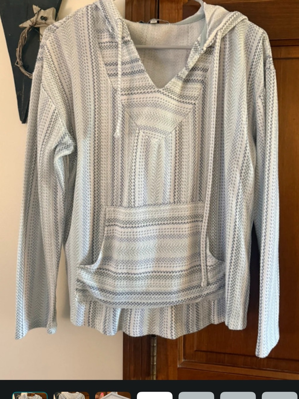 Wallflower Light Blue and White Striped Hoodie Sweatshirt
